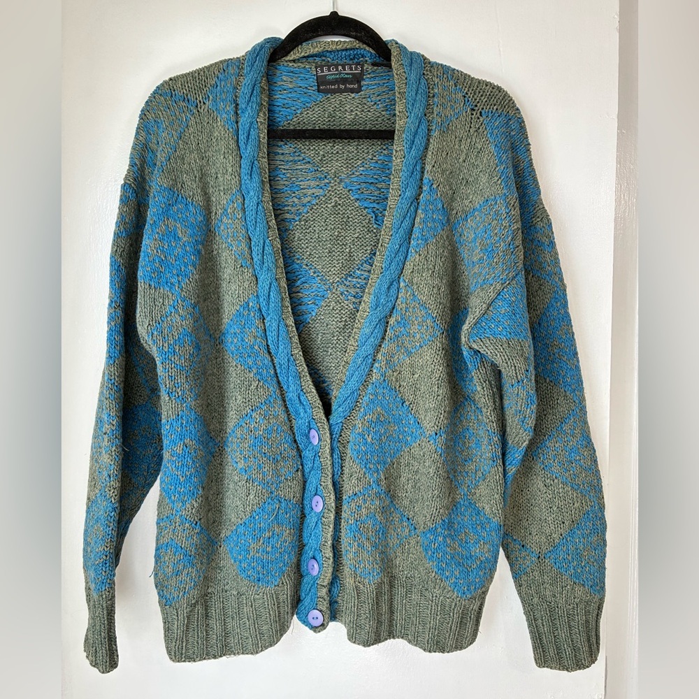 Vintage Segrets Handknit Printed Cardigan Sweater